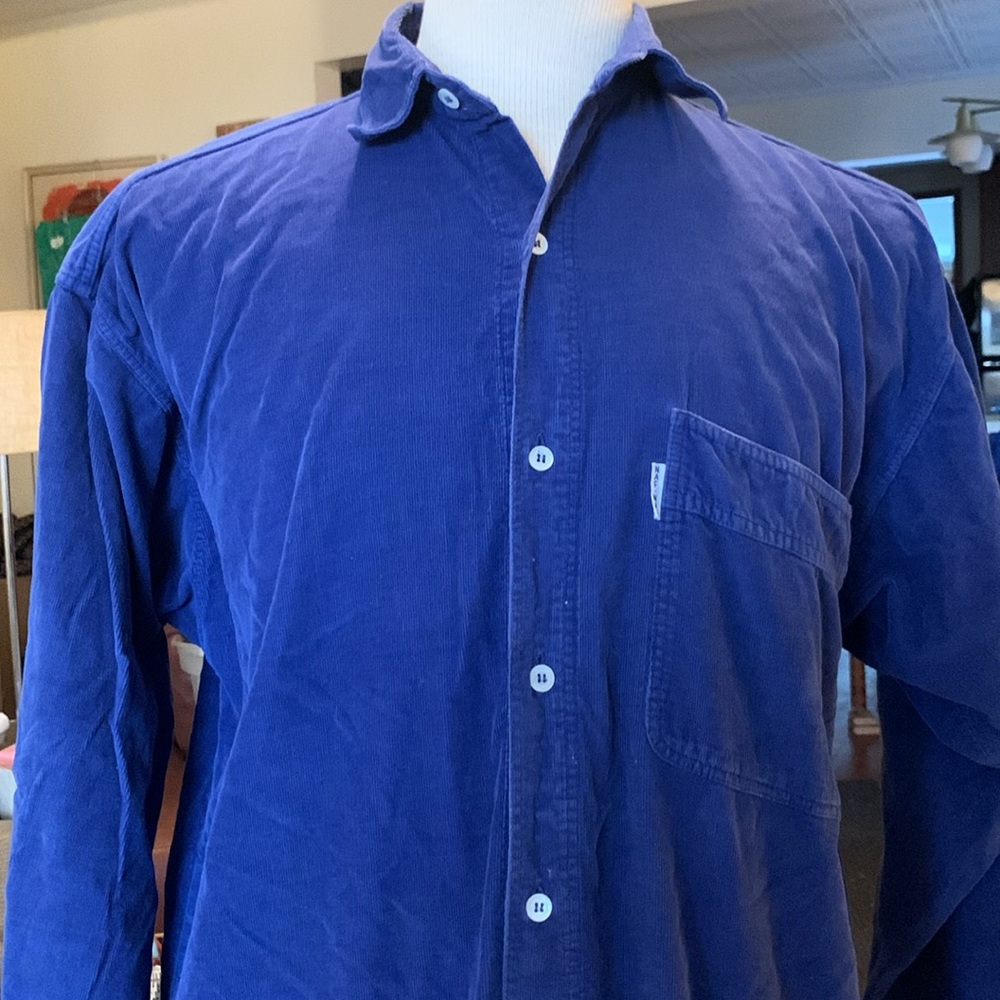 NAF NAF PARIS FRANCE FRENCH INDIGO COBALT BLUE CORDUROY SHIRT - Picture 2 of 13